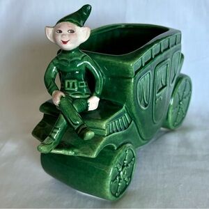 Vintage Treasure Craft Green Pixie Elf Stagecoach Planter FANTASTIC Condition
